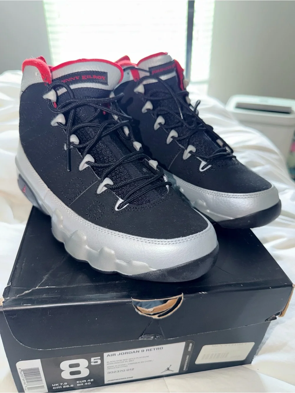Air Jordan 9 Retro Johnny Kilroy Black Silver Red Men’s 8.5 OG Box